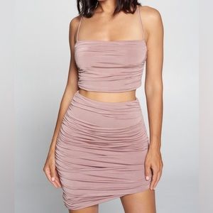 Ruched Asymmetrical Skirt Set - Mauve